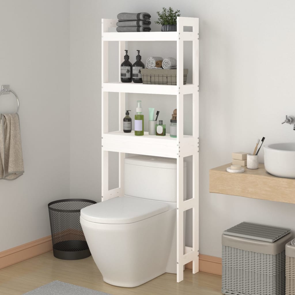 Toiletstativ 63x26x171 cm massivt fyrretræ hvid