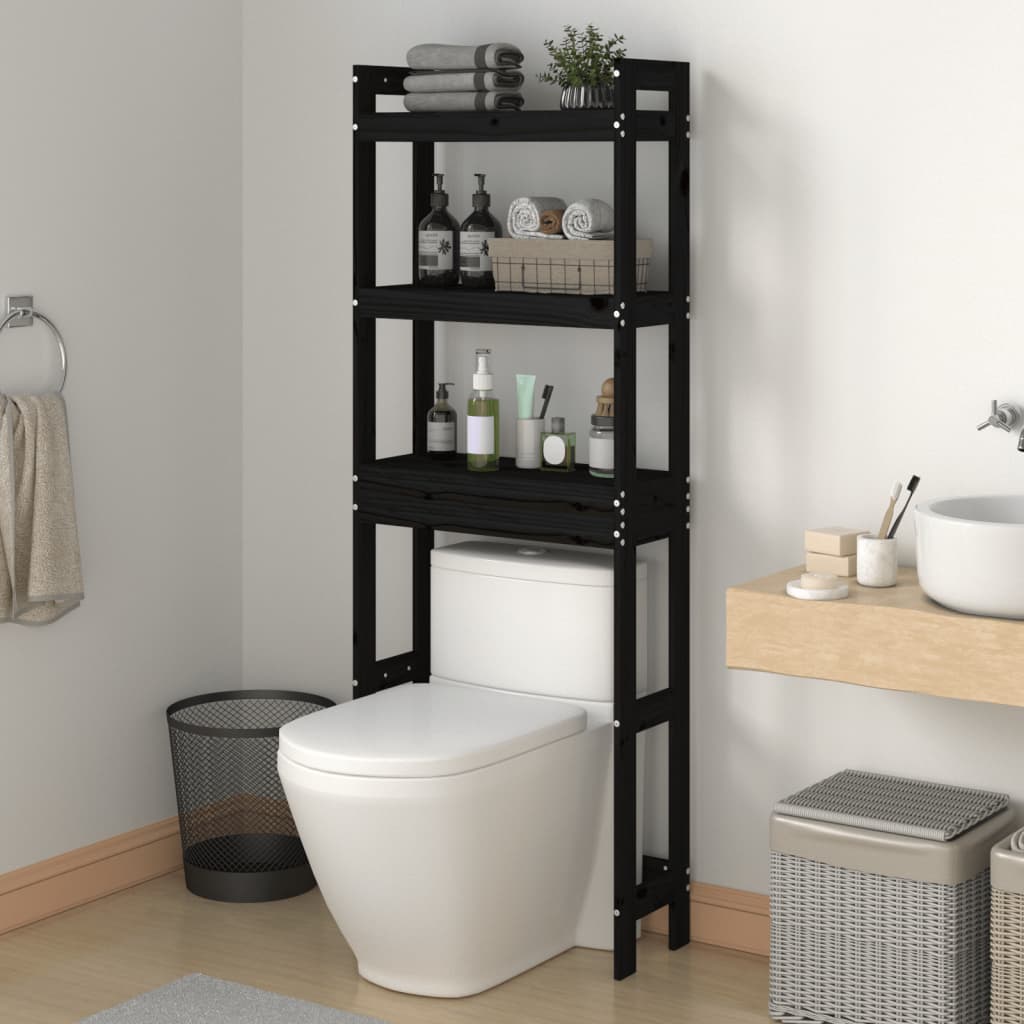 Toiletstativ 63x26x171 cm massivt fyrretræ sort